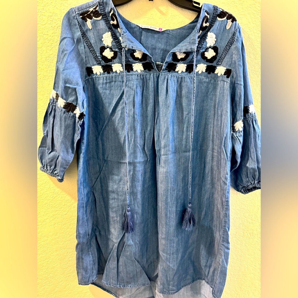 Chambray Embroidered Indigo Dress 100% Lyocell